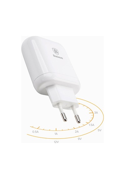Baseus Bojure Series Dual-Usb Qc 3.0 18W Hızlı Şarj Aleti Başlık (123857026)-Beyaz