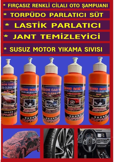 Fırçasız Cilalı Şampuanı+torpido Sütü+lastik Parlatıcı+jant Temizleyici+susuz Motor Yıkama 5 Liset