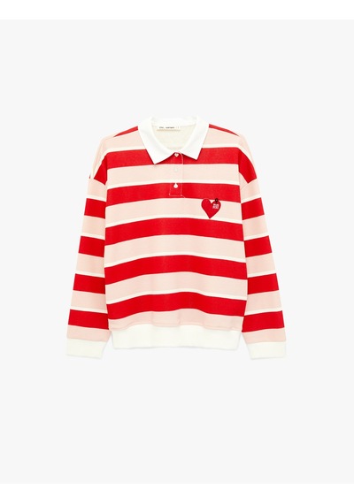 Koton Polo Yaka Düğmeli Uzun Kollu Oversize Kalpli Çizgili Sweatshirt Ekru Çizgili 6sal10437ık Ekru Çizgili Koton Polo Yaka Düğmeli Uzun Kollu Oversize Kalpli Çizgili Sweatshirt Ekru Çizgili 6sal10437ık Ekru Çizgili