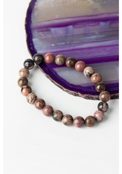 Zümrüt Doğal Taş Rodonit Küre Kesim 8 mm Bileklik Çok Renkli