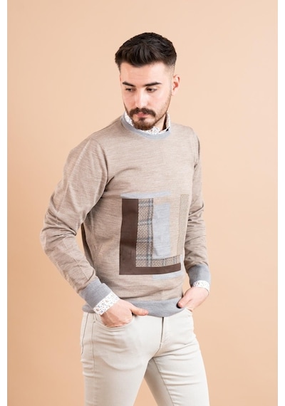 Ecer Slimfit Parça Desenli Ince Triko Erkek Kazak