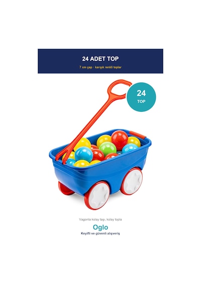 Gezgin Vagon Oyun Seti 24 Adet 7 Cm Renkli Top Mavi