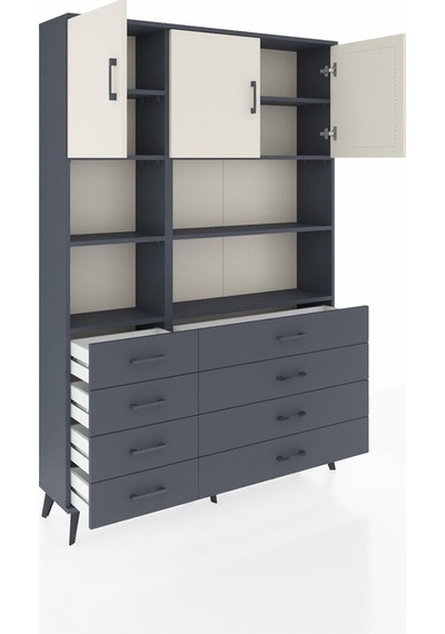 Arges Dolap 8 Raflı 8 Çekmeceli 3 Kapaklı 132x30x195 Antrasit-aytaşı/antrasit Aytası/antrasıt Arges Dolap 8 Raflı 8 Çekmeceli 3 Kapaklı 132x30x195 Antrasit-aytaşı/antrasit Aytası/antrasıt