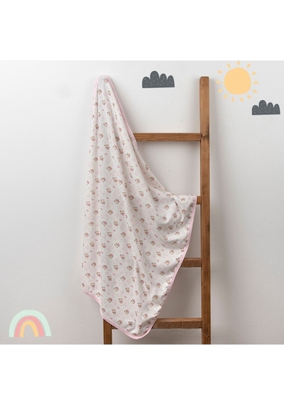 Vavbaby Ayıcık Desenli Bebek Tek Kat Kapitone Battaniye Kundak 80x90 Cm Pembe