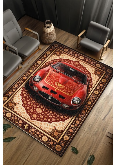 Ferrari 250gto Araba Desenli Halı Dijital Baskı Yıkanabilir Kaymaz Taban Leke Tutmaz