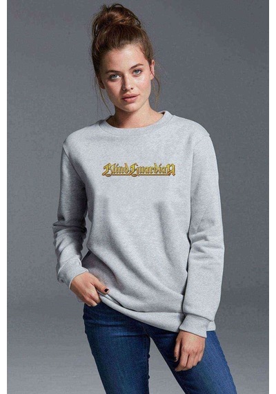 Blind Guardian Logo Gold Baskılı Gri Kadın Sweatshirt