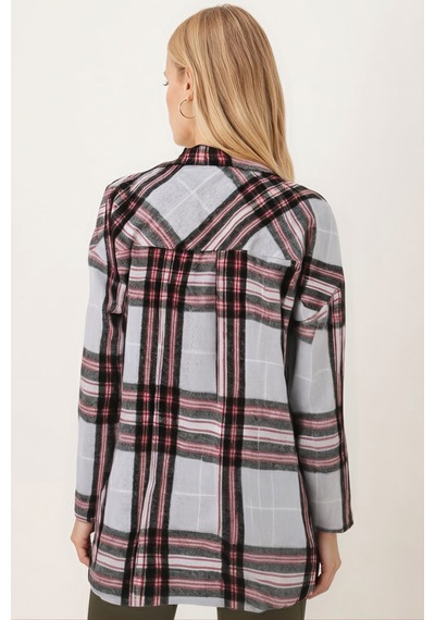 Armonika Kadın Gri Erkek Yaka Yanları Yırtmaçlı Oversize Ceket Arm-26k001009