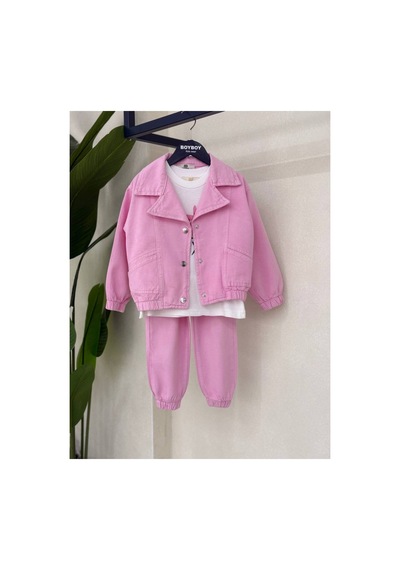 Toikids Kız Çocuk Look Prety Kot Ceketli 3 Lü Kız Takım Pembe