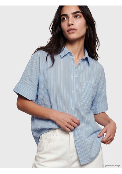 Lcw Vision Mavi Çizgili Oversize Kadın Gömlek