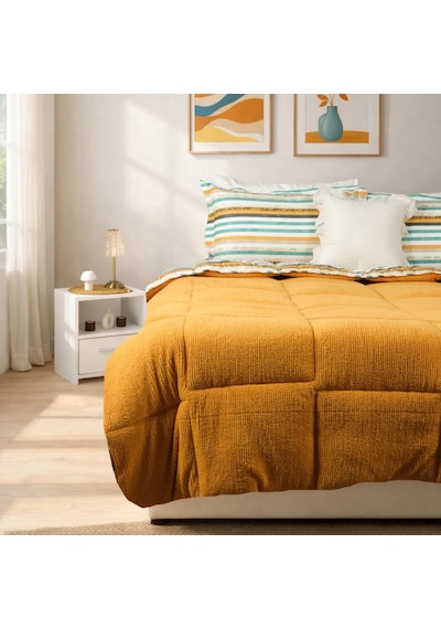 Sherpa Comforter Çift Kişilik Uyku Seti - Turuncu