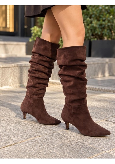 Asmi Shoes Kadın Oslo Kahve Süet 6 Cm Topuklu Körüklü Şık Tarz Günlük Rahat Çizme