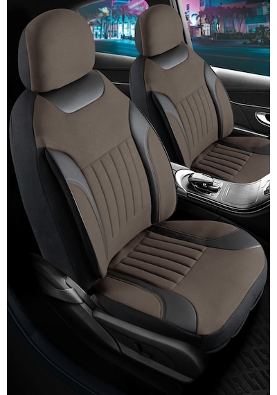 Renault 11 Flash Uyumlu Lüx Deri Detaylı Tay Tüyü Oto Koltuk Kılıfı Ön Arka Takım Edition Serisi Kahverengi