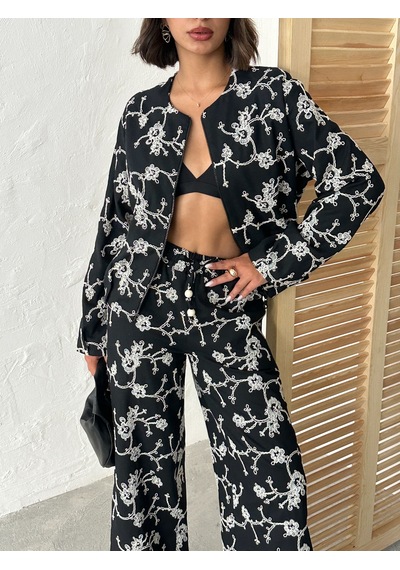 Verymoda Çiçek Nakışlı Fermuarlı Ceket F1948 Siyah