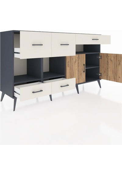 Hyperion Konsol 4 Raflı 5 Çekmeceli 2 Kapaklı 176x44x99 Antrasit-çam/aytaşı Antrasıt/atlas Çam - Antrasıt