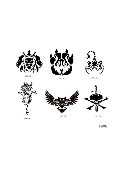 Airbrush Tattoo Vahşi Hayvanlar Geçici Dövme Şablonu Seti Sadece Desen