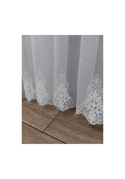 Nakışlı Kort Damask Salon Model Tarz Tasarım Safron Exculusive 3 Kat Pileli Tül Perde Safron