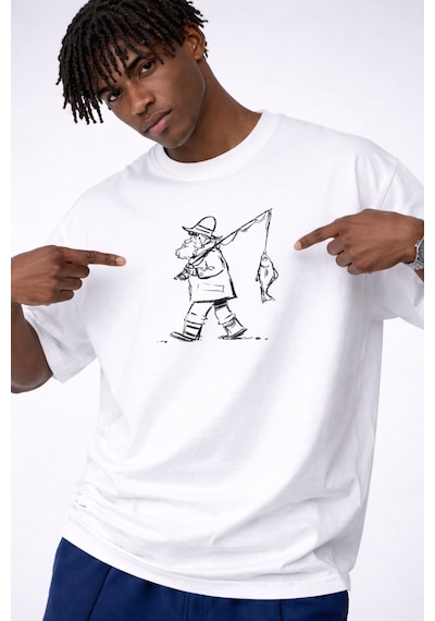 Yolo Street Oversize Beyaz Tişört %100 Pamuk Minimal Balıkçı Çizim Baskılı Unisex Streetwear Beyaz Yolo Street Oversize Beyaz Tişört %100 Pamuk Minimal Balıkçı Çizim Baskılı Unisex Streetwear Beyaz