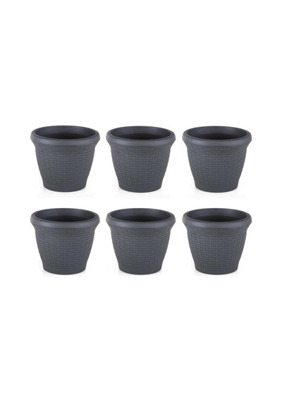 Omnipazar So-hs05 Plastik Hasır Desenli Saksı 25 Lt Antrasit 6 Adet