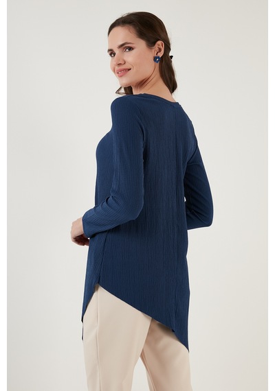 Lela Bisiklet Yaka Esnek Dokulu Asimetrik Bayan Bluz 5864971 Indigo