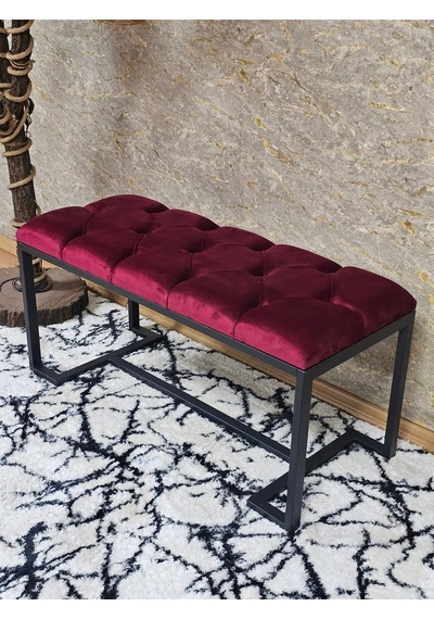 Zafir Siyah Boyalı - L - Ayaklı 100 Cm X 38 Cm Oturak - Bench - Makyaj Taburesi - Makyaj Oturak Bordo