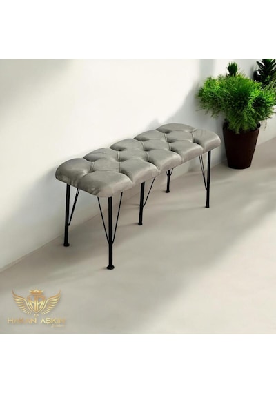 By Hakan Aşkın Metal Ayaklı Babyface Puf & Bench Açık Gri Baby Face Açık Gri