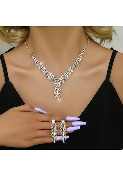 Trendy Asma Tasarımı Kolye + Küpe Gümüş Kaplama Takı Seti Gümüş