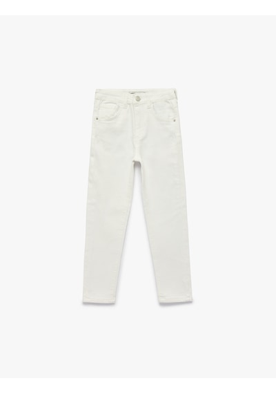 Koton Normal Bel Pamuklu Straight Jean Pantolon Beyaz 6skb40015td