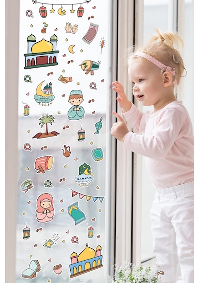 Sevimli Ramazan Figürleri Çocuk Bebek Odası Duvar Cam Dolap Kitap Mini Sticker Seti 123 Parça Karışık