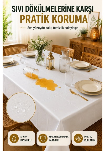 Beyaz Plastik Masa Örtüsü 137x180 Cm Kullan At Silinebilir Parti Davet Organizasyon Sofra Örtüsü Tek