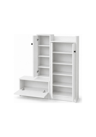 Çok Bölmeli Ayakkabılık Dolabı Bench Oturaklı Beyaz Beyaz