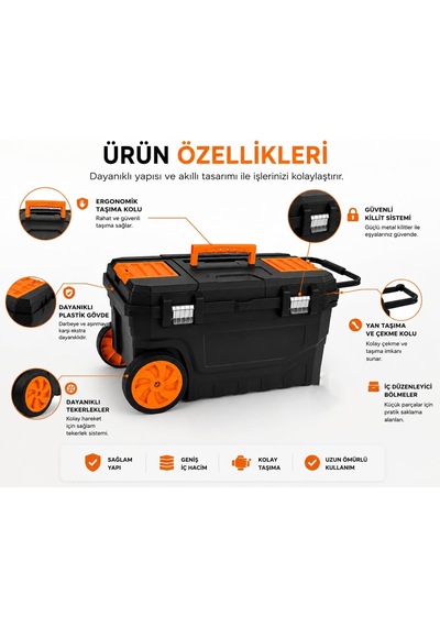Small Tekerlekli Çekmeli Takım Sandığı, Metal Kilitli Tepsili Alet Çantası, El Aleti Hırdavat Organizeri,takım Genel