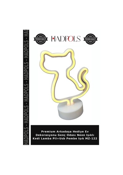 Premium Arkadaşa Hediye Ev Dekorasyonu Genç Odası Neon Işıklı Kedi Lamba Pil+usb Pembe Işık Mz-122