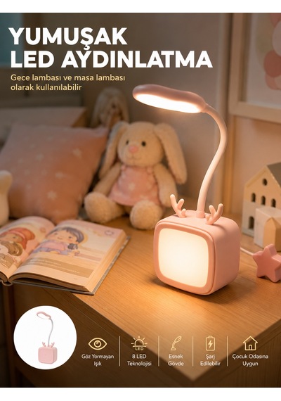 Kablosuz Led Masa Ve Gece Lambası Dekoratif Şarjlı Tasarım Çok  Renkli