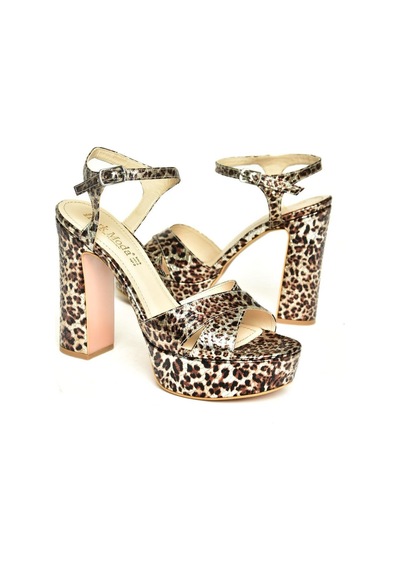 Fox Shoes U820302609 Leopar Platform Kalın Topuklu Kadın Ayakkabı Kahverengi