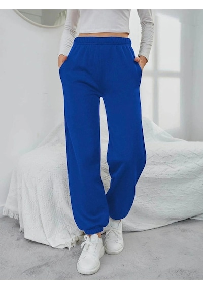 Kadın Saks Mavi Oversize Eşofman Altı - Unisex Saks Mavi