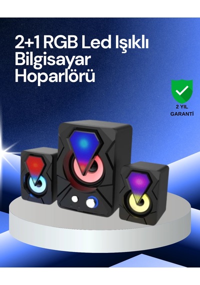 Hubrendy Tekno Rgb Led Işıklı 2.1 Usb Oyun Hoparlörü Derin Bas Ve Net Ses