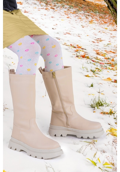 Kiko Kids 500 Uzun Fermuarlı Kız Çocuk Çizme Bot Bej