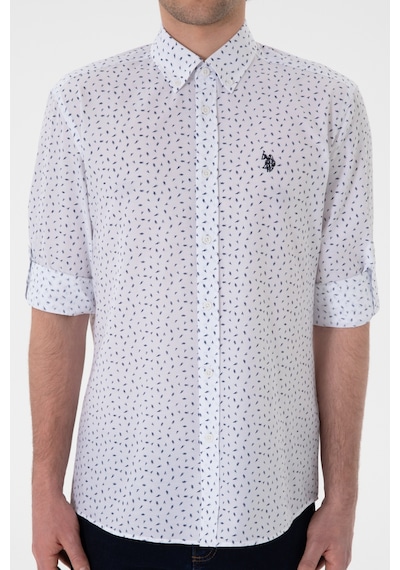 U.S. Polo Assn. Erkek Lacivert Baskılı Beyaz Gömlek 50306371-VR033
