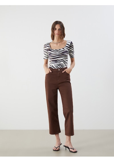 Lcwaıkıkı Classic Siyah U Yaka Zebra Desenli Kadın Body