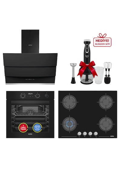 Simfer 0+10 Fonksiyon Steam Master Siyah 3'lü Ankastre Set 8244 Fırın + 3653 Ocak + 8678 Davlumbaz