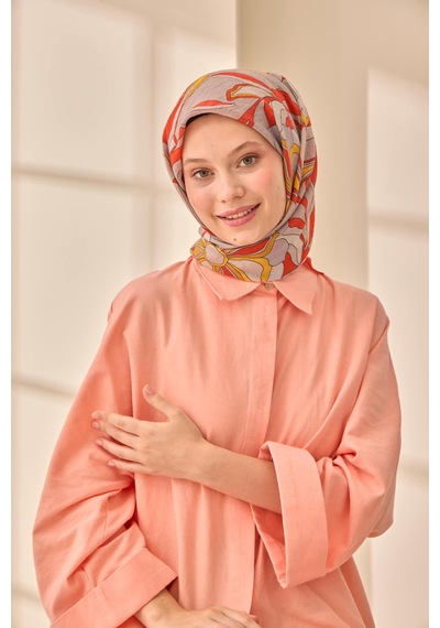 Silk Home Olinda İpek Eşarp 47003-16 Parlak Turuncu, Gri, Yanık Sarı, Hardal