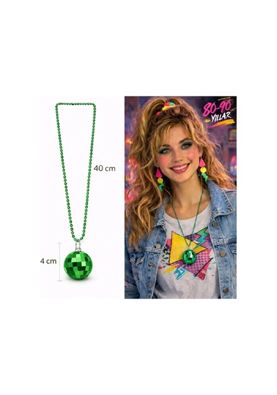 Retro Disko Topu Şekilli 8039ler 9039lar Yeşil Renk Plastik Kolye Yetişkin
