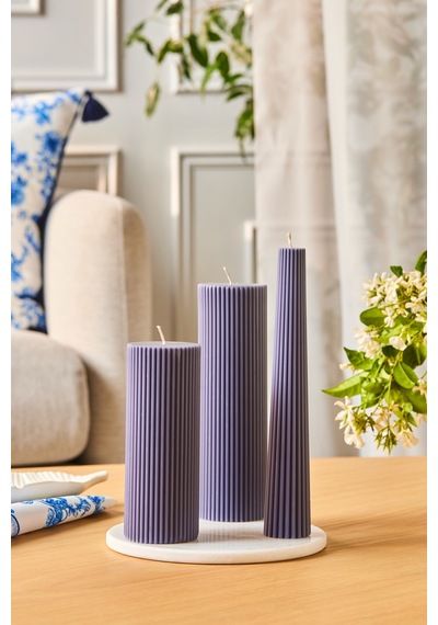 Karaca Striped Tırtıklı Sütun Mum 20 Cm Antrasit Antrasit