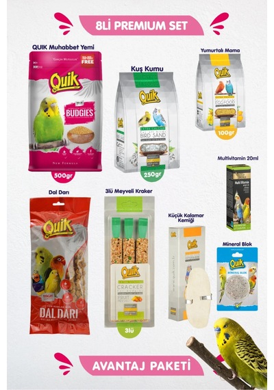 Quik 8li Set - Muhabbet Kuşu Besin Vitamin Başlangıç Seti
