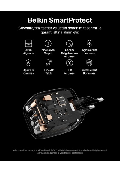 Belkin 3 Bağlantı Noktalı Usb-c Şarj Cihazı, 70 W, 2x Usb-c Ve 1x