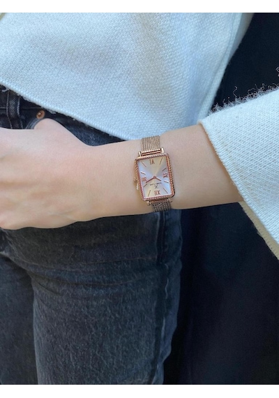 Daniel Klein Dke.1.10741-5 Dikdörtgen Kasa Hasır Kordon Minimal Tasarım Kadın Kol Saati Rose Gold