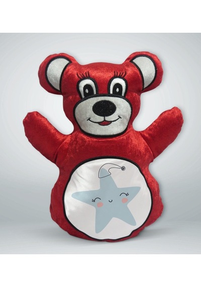 Bk Gift Sevimli Yıldız Tasarımlı Kırmızı Ayıcık Yastık-1