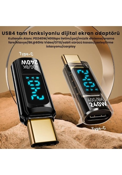Polham 8k Hdmi, 40gpbs Ve 240w Süper Hızlı Dişi Type C To Erkek Type C Şarj, Data Ve Hdmi Çevirici Adaptör Genel