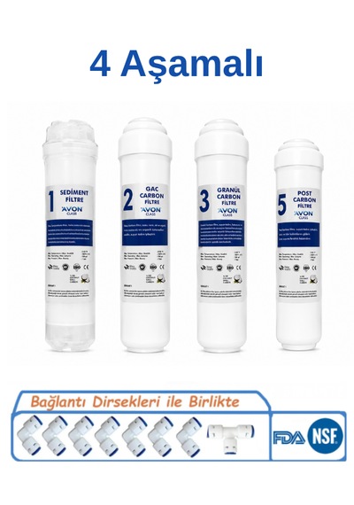 Avon Class 4 Aşamalı Kapalı Kasa Su Arıtma Cihazı 4'lü Filtre Seti Sediment Gac Karbon Granül Karbon Post Karbon Ön Filtre Seti