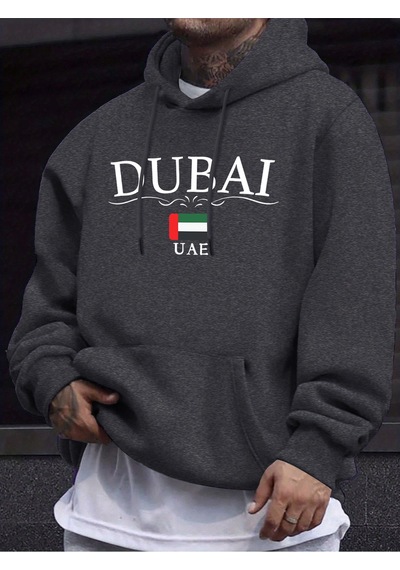 Startmore Startmoredubai Bae Harf Ve Bayrak Baskılı Unisex Kazaklar Kalınlaştırılmış Her Şeyle Uyumlu Kapüşonlu Antrasit